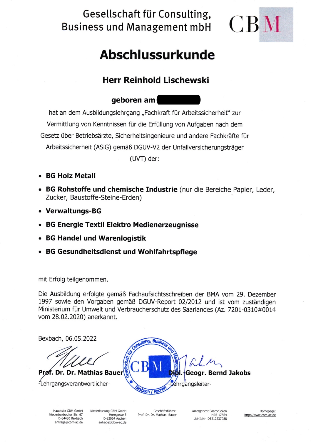 AGESI - Arbeitsschutz - Gesundheitsschutz - Sicherheitsberatung - Zertifikat